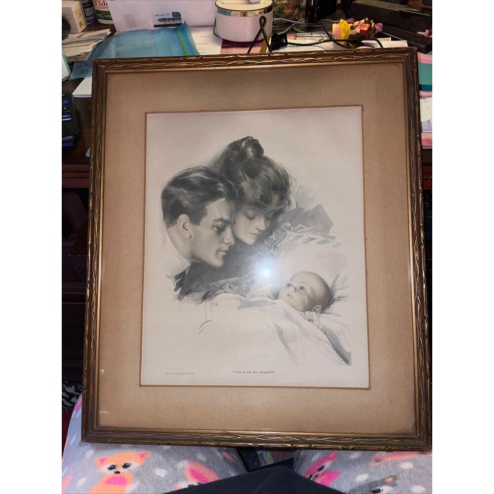 1916 Cosmopolitan’s Art Print The King of‎ Hearts by Harrison Fisher 15X17 Frame